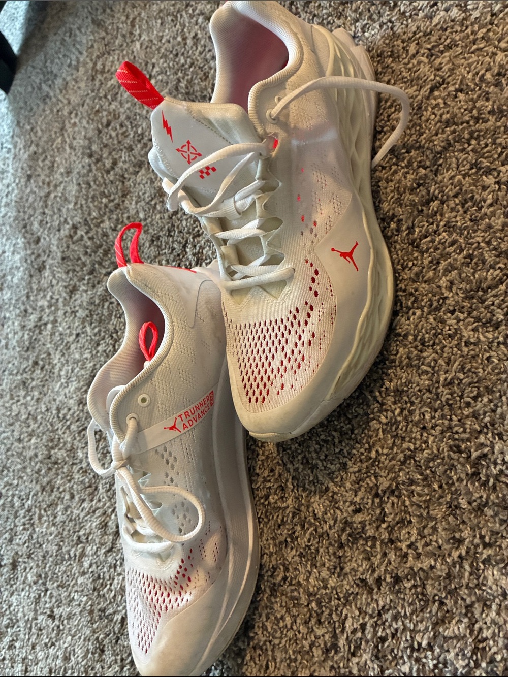 Jordan White Sneakers with neon orange  Accents and Breathable Mesh
